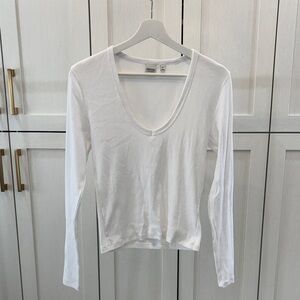 Aritzia Classic Homestretch White Long Sleeve V-Neck Tee